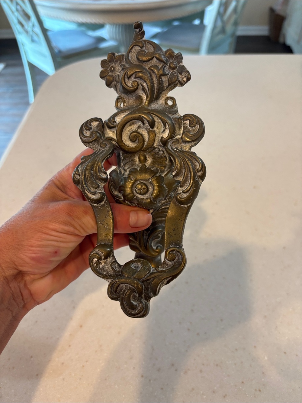 Vintage Ornate Antique-Style door knocker in Aged Brass
